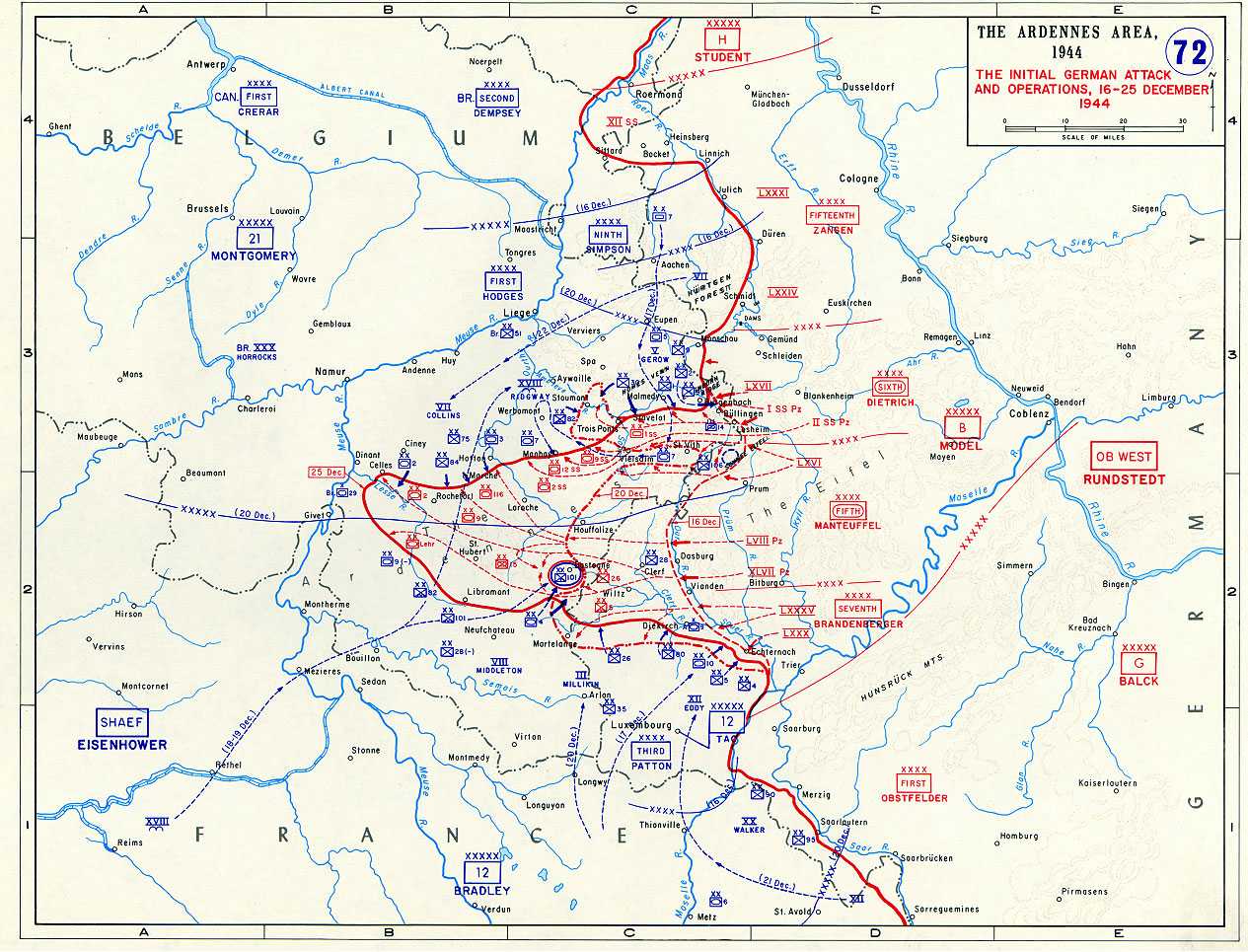 Battle map of the Battle of the Ardennes