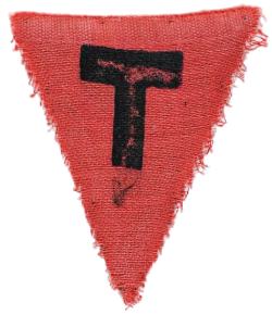 A red triangle the prisoners of concentration camps had to wear