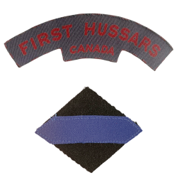 The First Hussars of Canada shoulder title and the 2 Canadian Armoured Brigade formation sign