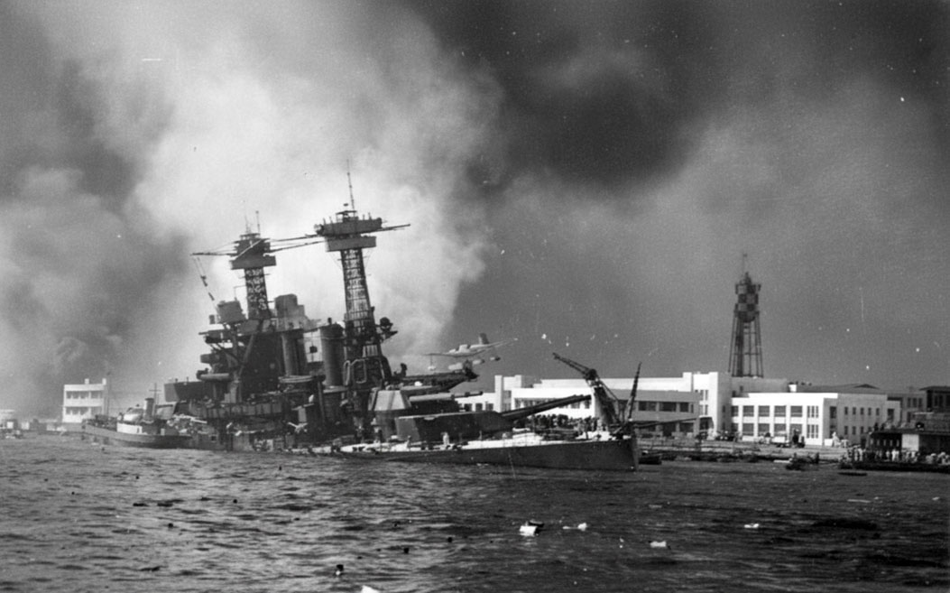 USS California (BB-44) sinking after the Pearl Harbor attack