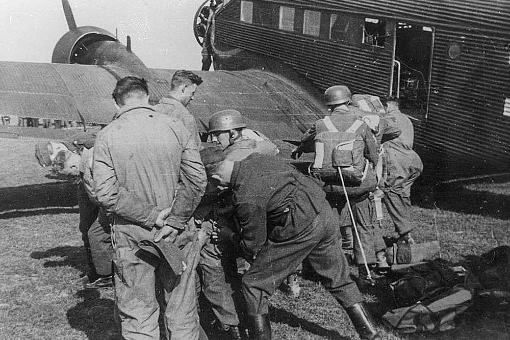 German paratroopers ready themselves for Operation Fall Gelb, the planned invasion of the Netherlands on May 10, 1940