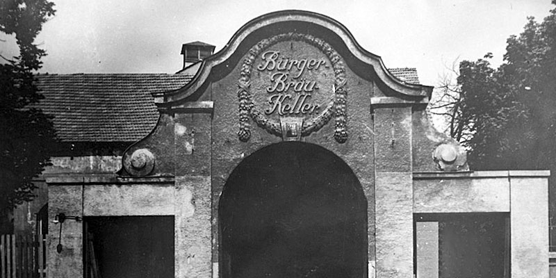 The Bürgerbräukeller in Munich, where Adolf Hitler launched the Beer Hall Putsch on 8 November 1923.