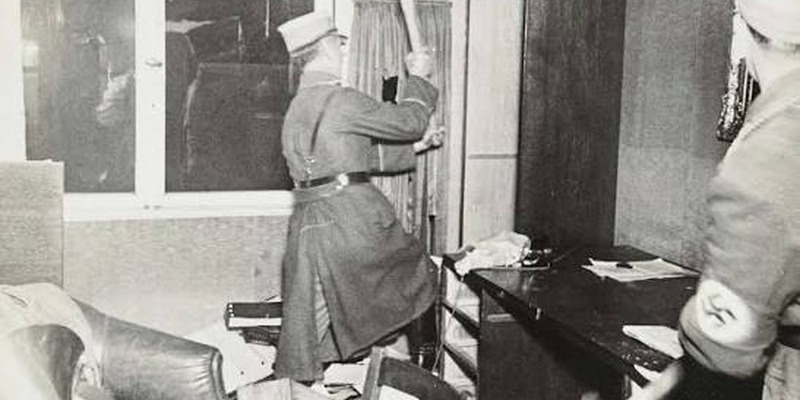 Jewish property is destroyed during the coordinated attacks of Kristallnacht.
