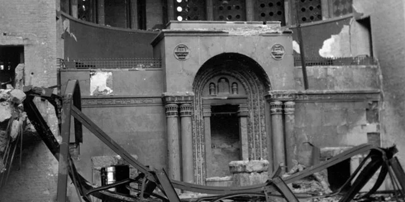 The ruins of a synagogue destroyed during Kristallnacht.