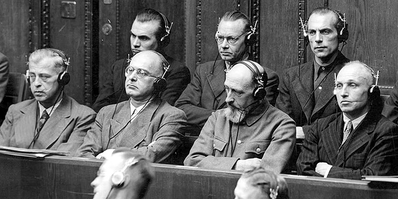 Former Einsatzgruppen defendants: Jost Heinz, Erich Naumann, Paul Blobel and Walter Blume during Case No. 9 of the Subsequent Nuremberg Proceedings