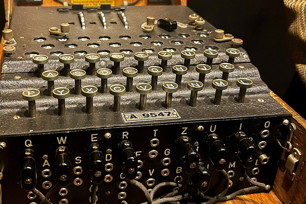An original Enigma machine is on display too