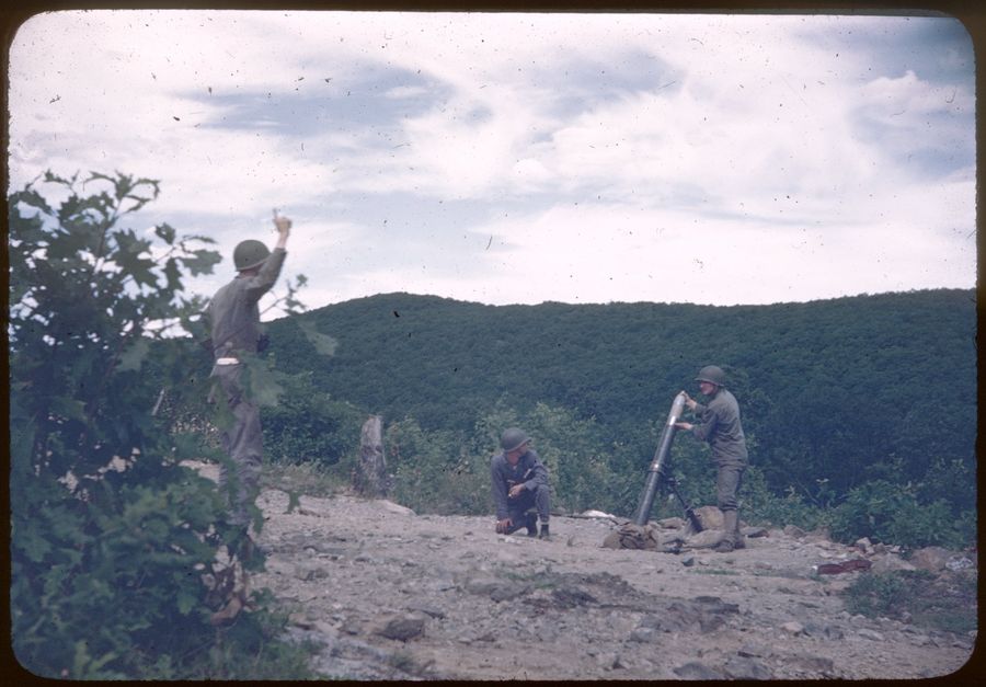 Mortar firing at Camp Popolopen, summer 1943