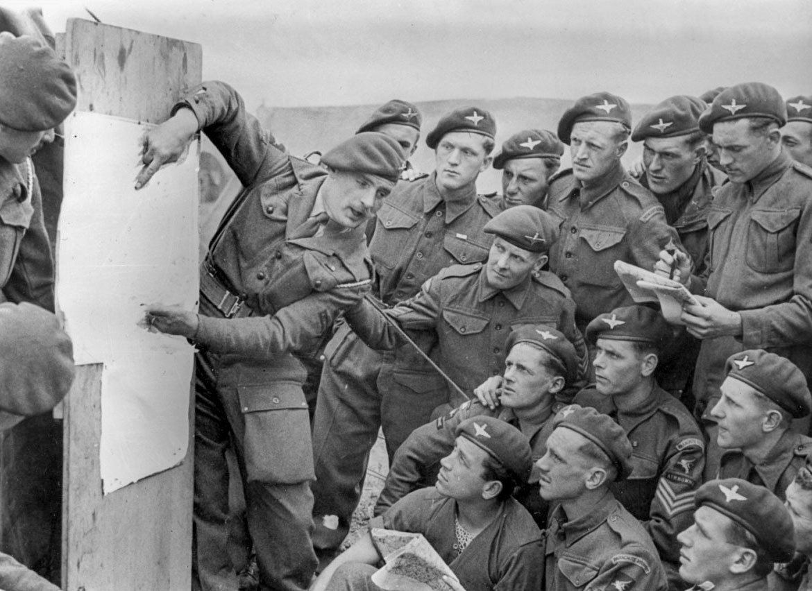 9th Parachute Battalion getting the final instructions before thei jump on Merville