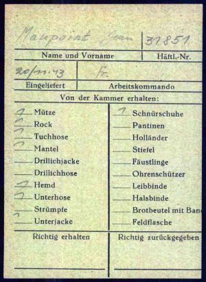 Original list of camp items for Jean Maupoint