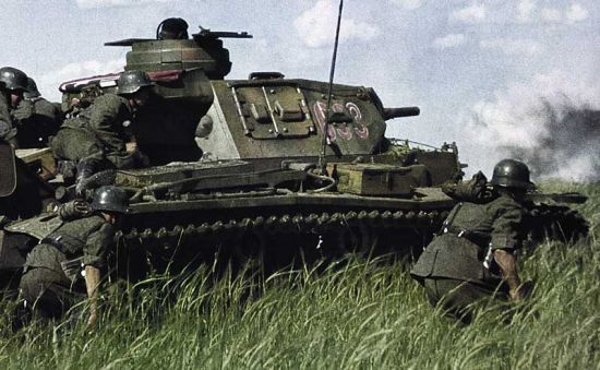 Taking cover behind the tank