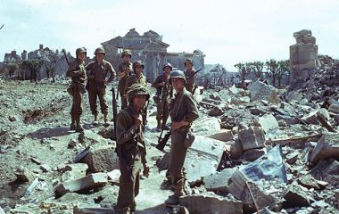 Troops moving inland after D-Day