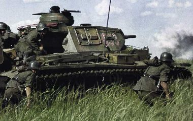 Taking cover behind the tank
