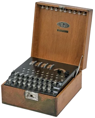 The German Enigma machine used during World War II to encrypt military communications.