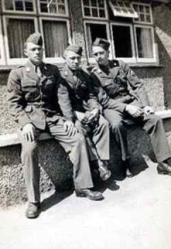 Charles Ray Reeder with two friends somewhere in England.