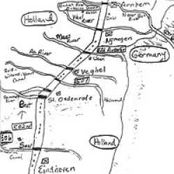A map drawn of the area now known as Hell's Highway the road from Eindhoven to Arnhem in The Netherlands