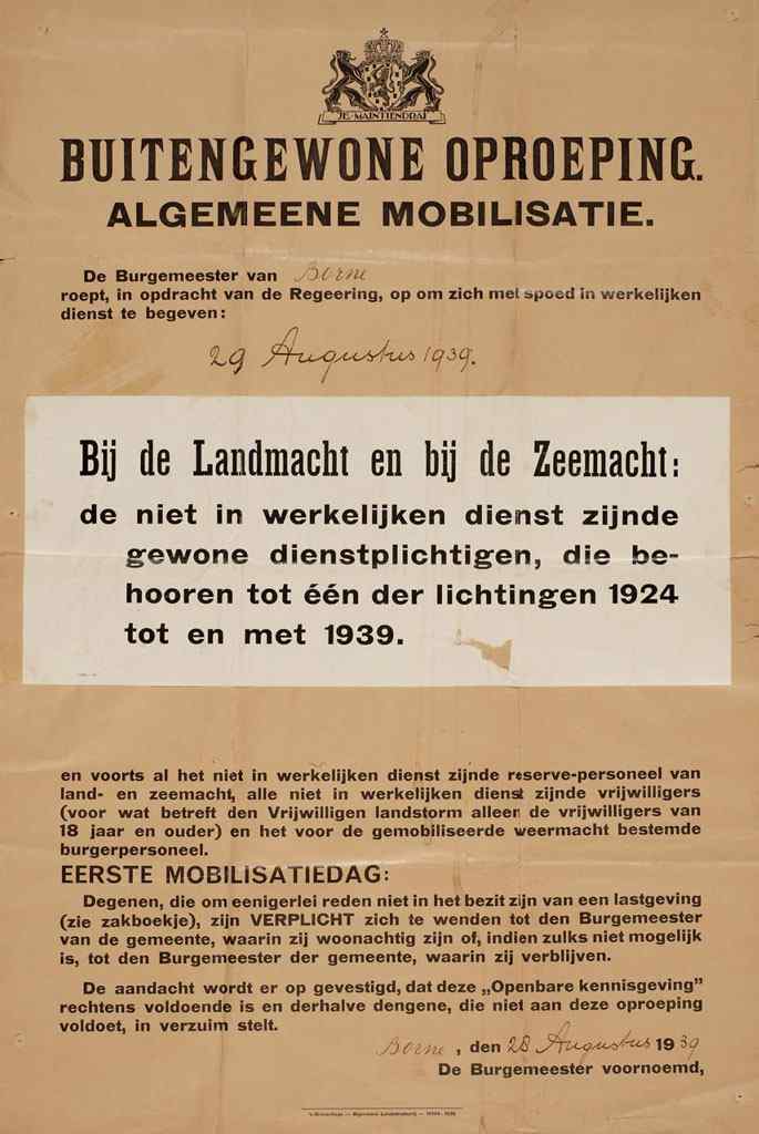 Extraordinary call to duty for general mobilization of the army and navy.