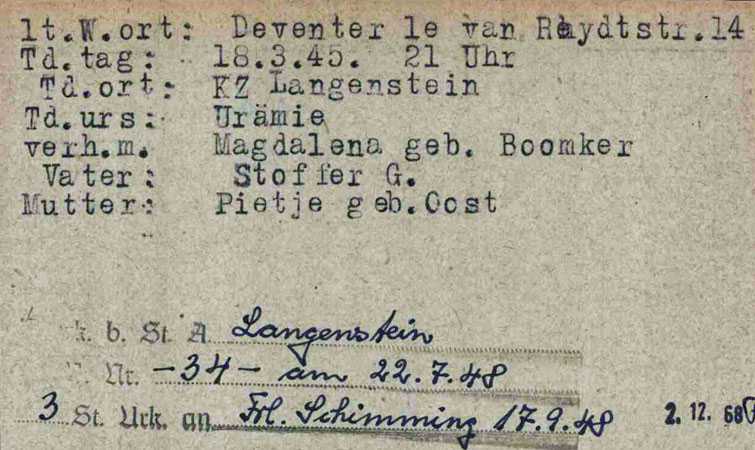 Andries Gort from Deventer died in Langenstein-Zwieberge