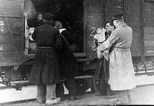 Cattle train leaving for a concentration or death camp from Westerbork.