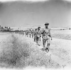 48th Highlanders of Canada advancing towards Adrano, Italy, 18 August 1943. Lester was still alive then.