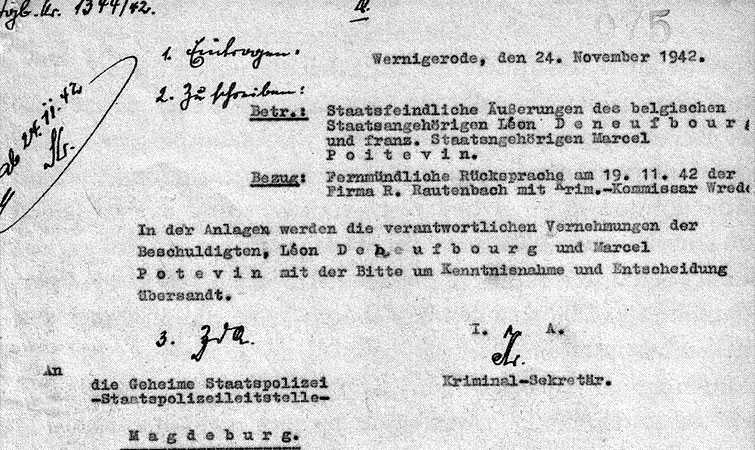 Information from the police at Weringerode to the Gestapo