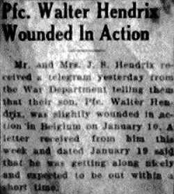The piece in the newspaper about Walter getting wounded in action in Belgium.