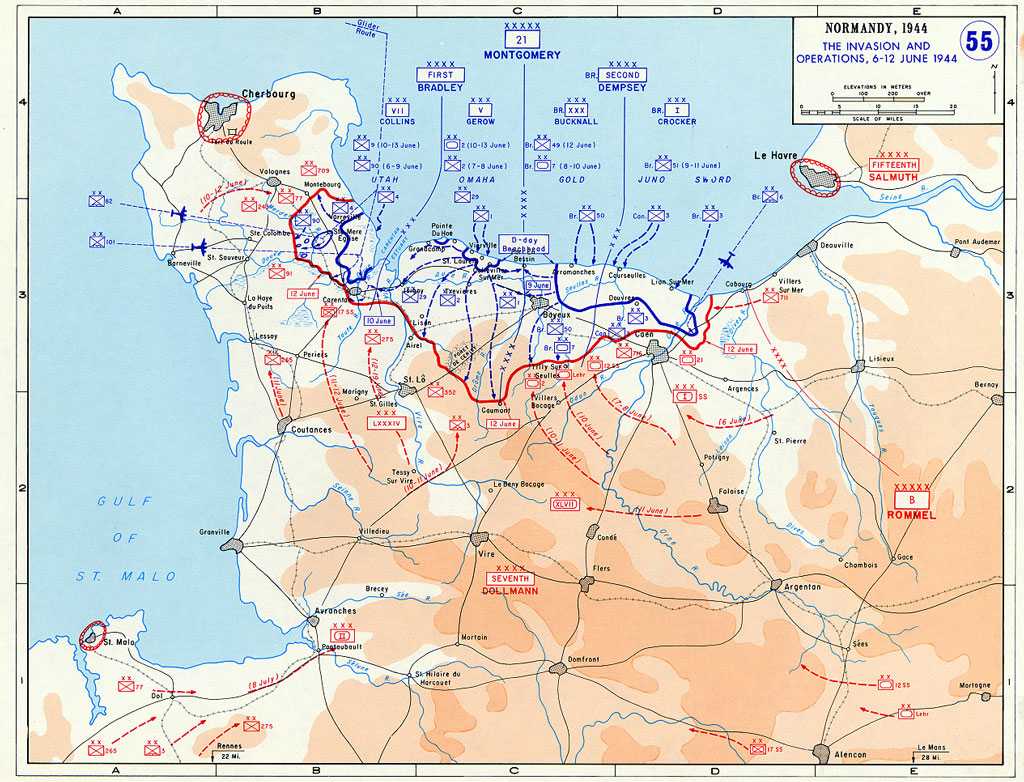 Battle map of the Battle of Normandy