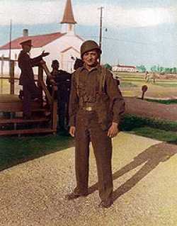 Rare for those days, a color photograph of Felix at boot camp.
