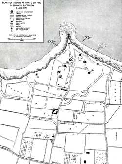 Plan of assault of the Rnd Ranger Battalion. Notice the location is spelled Pointe-du-Hoe. Which is a spelling error.