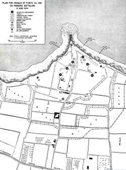 Plan of assault of the Rnd Ranger Battalion. Notice the location is spelled Pointe-du-Hoe. Which is a spelling error.