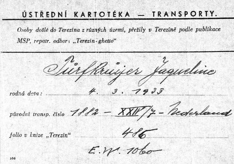 Registry card Terezin