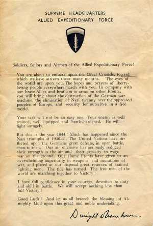 Eisenhower's letter to the troops before D-Day, Normandy in WW2