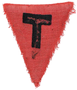 A red triangle the prisoners of concentration camps had to wear 