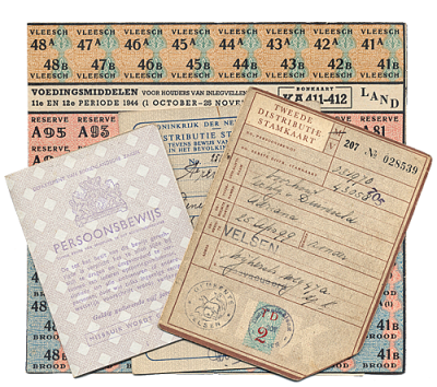 Ration stamps were distributed to obtain food, clothes and more. Documents were often forged