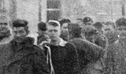 Preparing to depart Luft Stalag VIIA on May 10, 1945.  Frank D, Murphy standing third from the left.