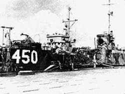 Hampton's ship the LCI (G) 450 at Saipan