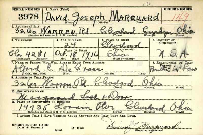 David Marquard's draft card