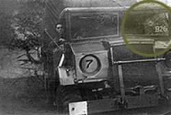 Thomas has the sniper bullets in his windshield. (notice the green circle in the picture, the bullet hole is in the middle) Sustained in the Ardennes (Battle of the Bulge) Belgium 1944. Very near a part of Maginot defense line.   Thomas recalls:  "I would like to point out that this time, the German snipers were only used to facing American trucks and were picking them off like flies. This meant shooting through the windscreens of the lorries. But the English had right hand drive wagons, this only goes to show that the German snipers fell down on the occasion of the Brits driving into their domain. Driving on the left as we do here in Britain saved my life"