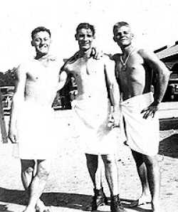 Robert's three buddies in the communications platoon: Bill Pauli, Jack Harrison and Jim Bradley. This was taken at Camp Toccoa in 1942. All three of these men were captured on D-Day. Pauli sustained injuries from the jump, but was liberated and recovered in time to fight in Holland and Belgium. Harrison died a few days after D-Day, suffering from his wounds. Bradley spent the rest of the war as a POW.