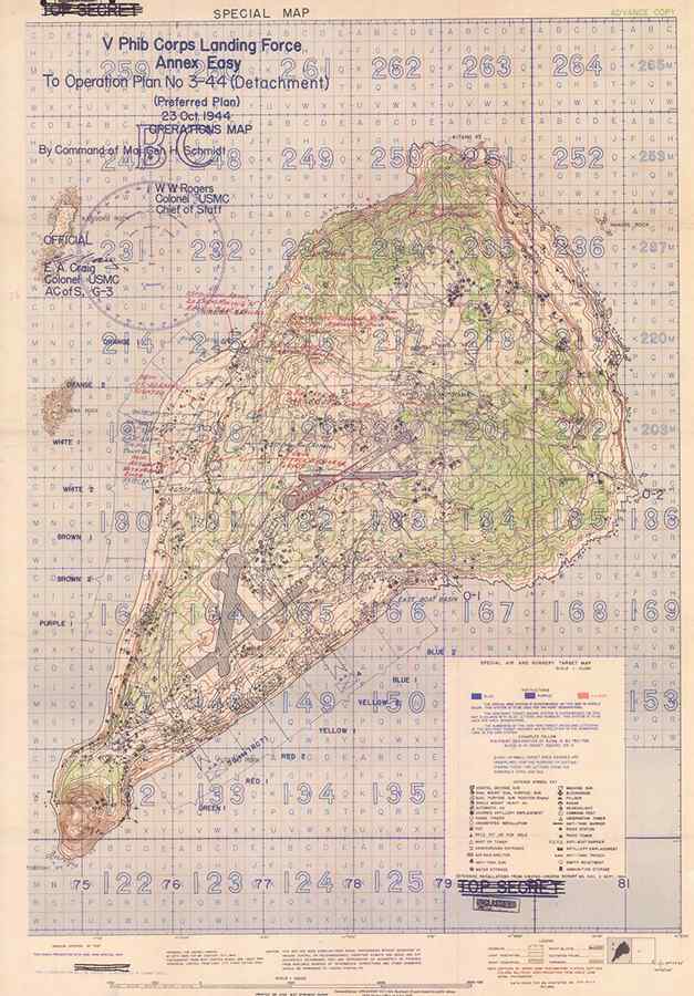 Battle map of the Battle of Iwo Jima