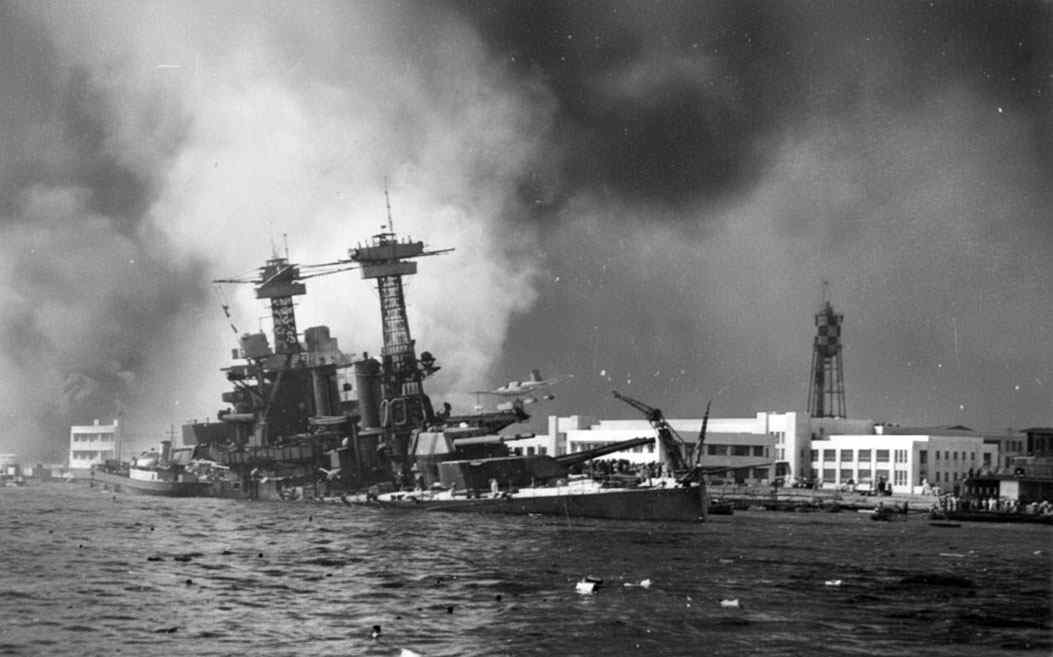 USS California (BB-44) sinking after the Pearl Harbor attack