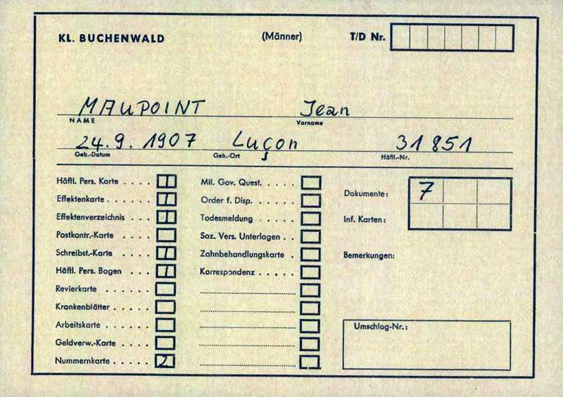 Jean Maupoint Buchenwald card