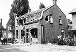 The butchershop owned by Leo Wilbers, shot up by the German 88mm gun.
