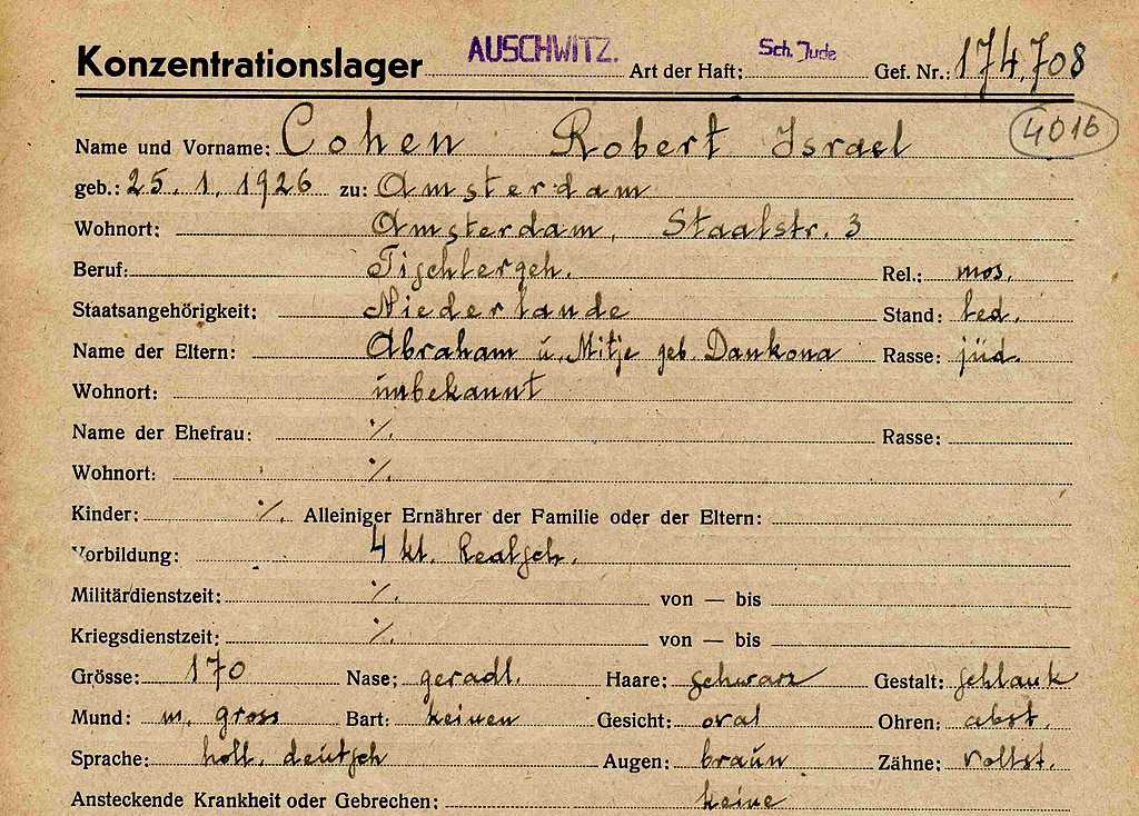 Auschwitz personal card