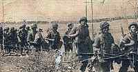 Arthur in Italy two miles from the German troops carrying a dog he picked up along the way. He had to give him to some medics shortly after.