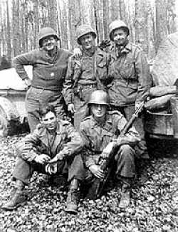 The Hurtgen forrest in Germany. A cold, wet and dangerous place where the 4.2 chemical mortar's fire power prooved itself over and over again. (Robert at right in front)
