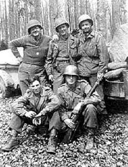 The Hurtgen forrest in Germany. A cold, wet and dangerous place where the 4.2 chemical mortar's fire power prooved itself over and over again. (Robert at right in front)