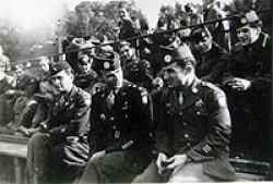 Major General Gavin with enlisted men at Berlin football game